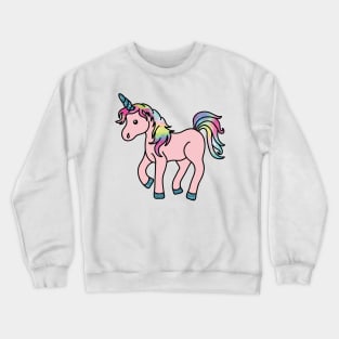 Pink Unicorn with Colorful Mane and Tail and Glitter (textured) Horn and Feet Crewneck Sweatshirt